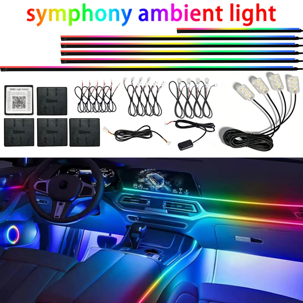 18-in-1 Full Colour Streamer RGB Car Ambient Light — 64 Colour Symphony Acrylic Strip