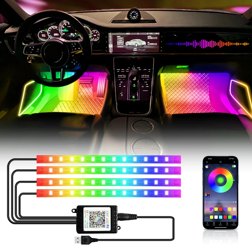 Neon LED Car Interior Ambient Foot Light with USB Wireless Remote