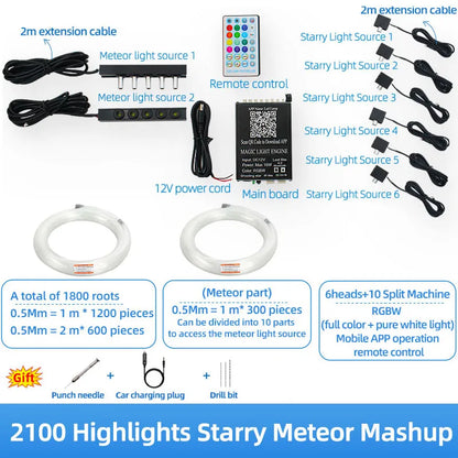 Starry sky roof for car, modified starry sky light with Bluetooth remote control, rgbw gypsophila, meteor kit, 12v