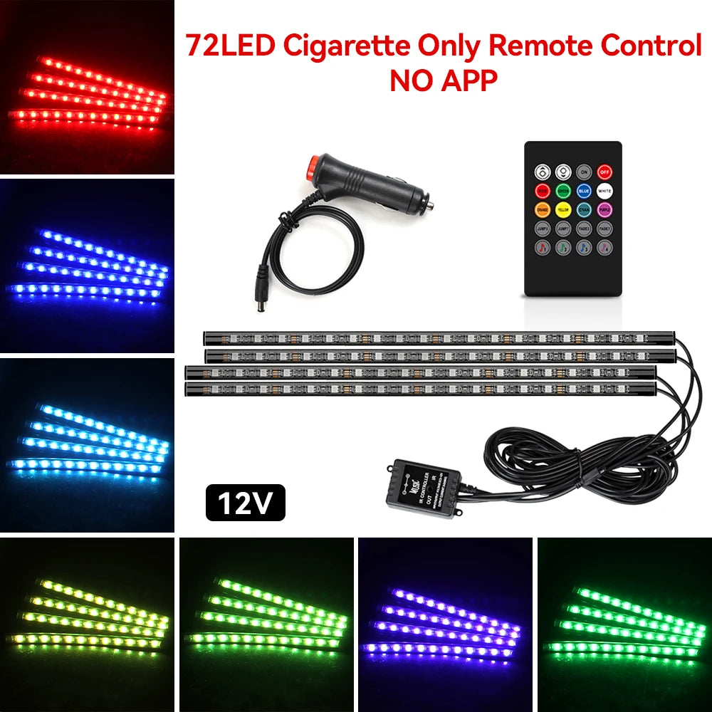 Car Foot Well LED Ambient Light Strip — USB / Cigarette Lighter, Music Sync Atmosphere Lamp