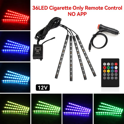 Car Foot Well LED Ambient Light Strip — USB / Cigarette Lighter, Music Sync Atmosphere Lamp