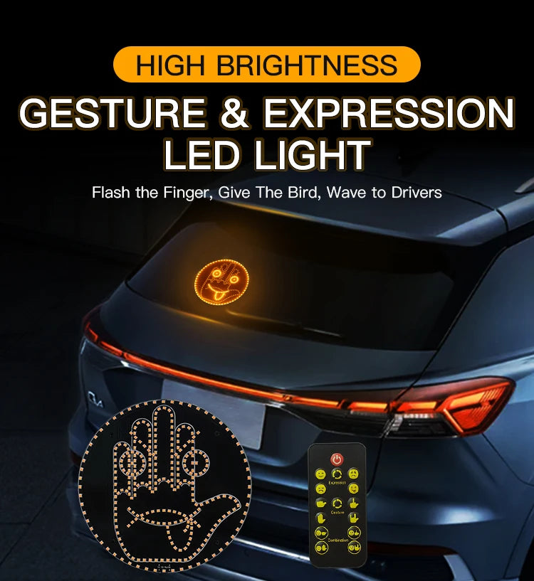 Car LED Gesture Expression Light — Remote Control Middle Finger / Palm Light
