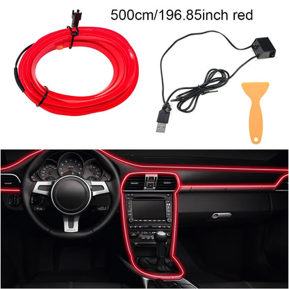 5m EL Wire Car Interior Ambient Light Strip — USB DIY Dashboard &amp; Console