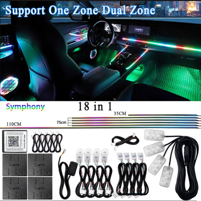 14 / 18-in-1 RGB Acrylic Car Ambient Light Kit — 64 / 213 Colour Symphony Streamer, App Control