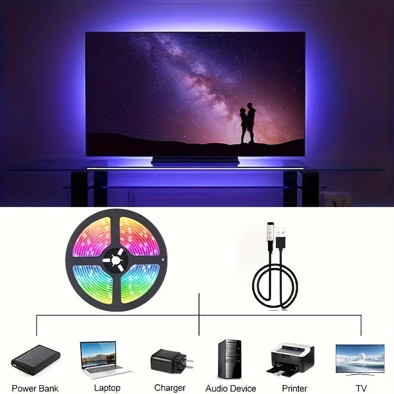 USB RGB LED Strip Light — App / IR / Bluetooth Control, TV Backlight &amp; Home Ambient