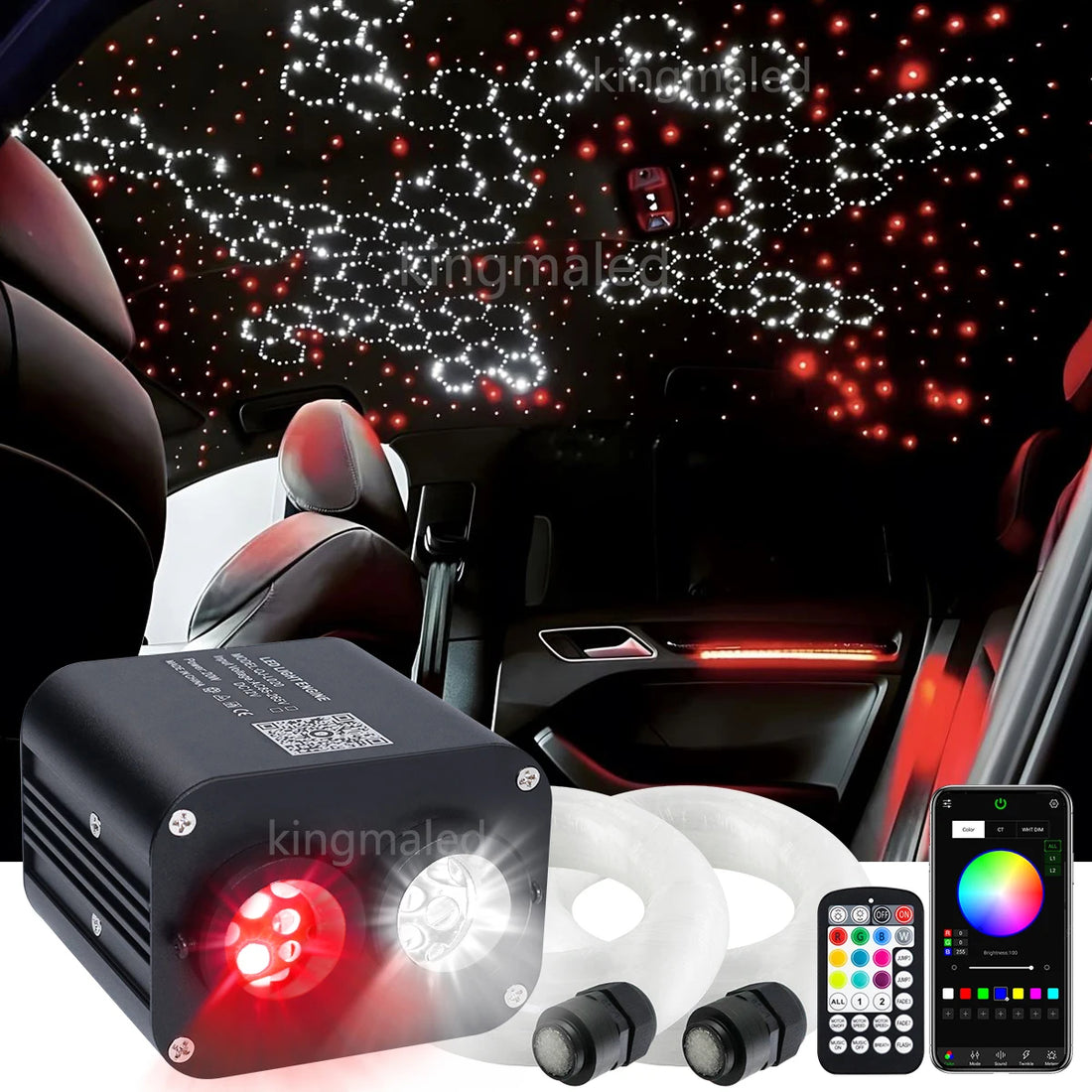 20W RGBW Double Head Car Starry Sky Music Control Car Roof Star Fiber Optic Star Ceiling kit Smart APP Twinkle Fiber Optic Light
