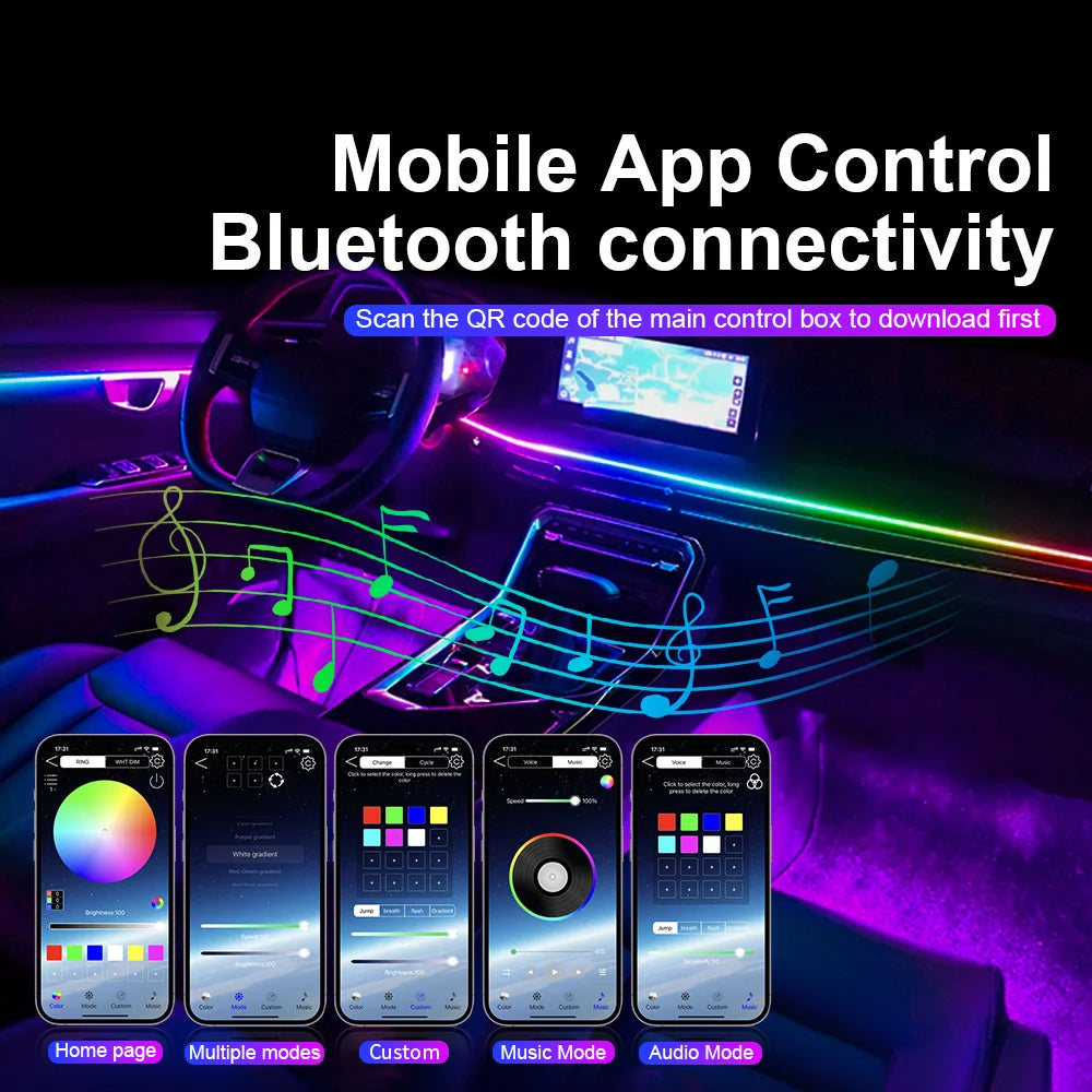 Led Car Ambient Lights RGB Symphony Streamer Bluetooth Rainbow Acrylic Strips