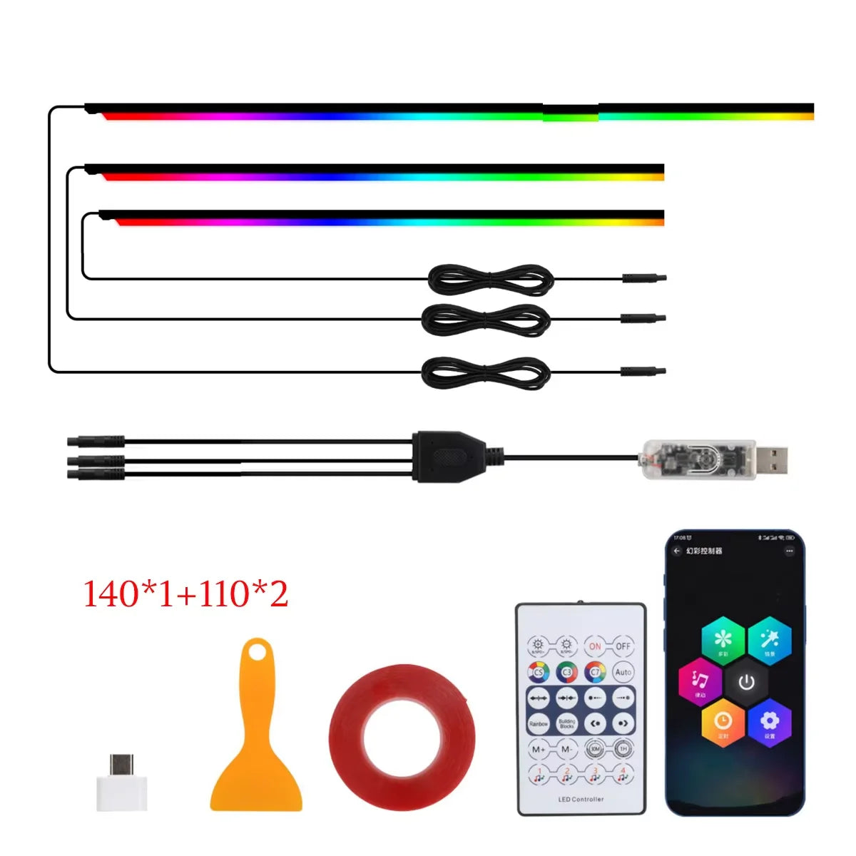 Universal Symphony RGB LED Streamer Ambient Light — USB App &amp; Remote, Tesla Model 3 / Y / S / X