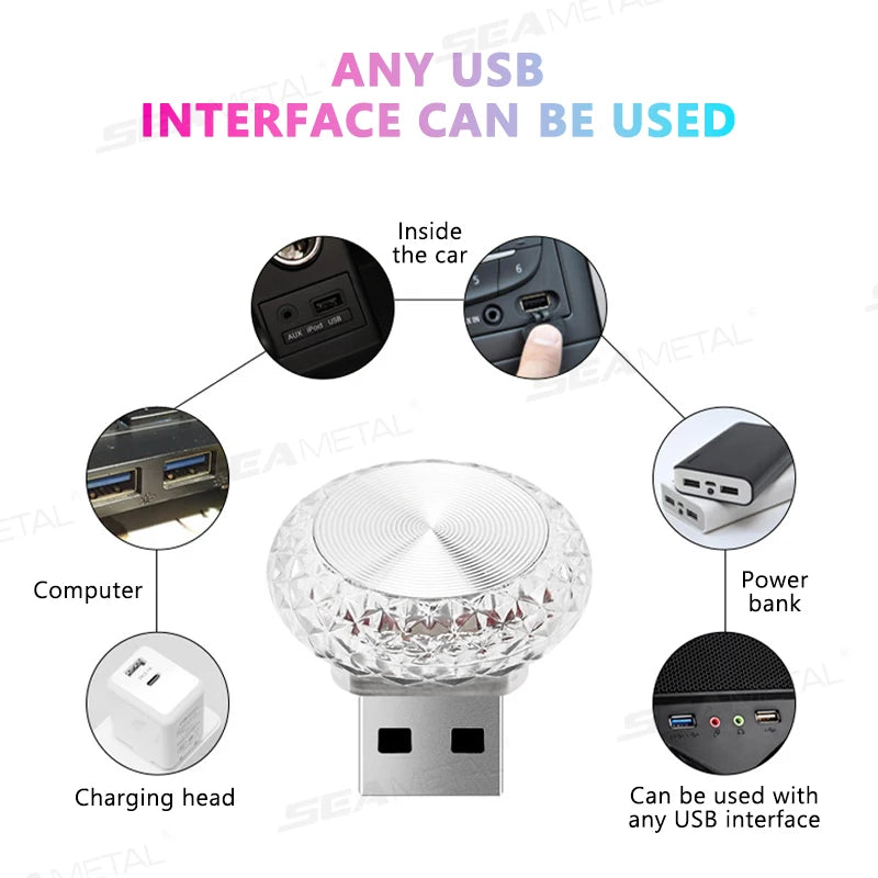 Portable USB Mini LED Car Ambient Atmosphere Lamp — Plug &amp; Play Interior Light