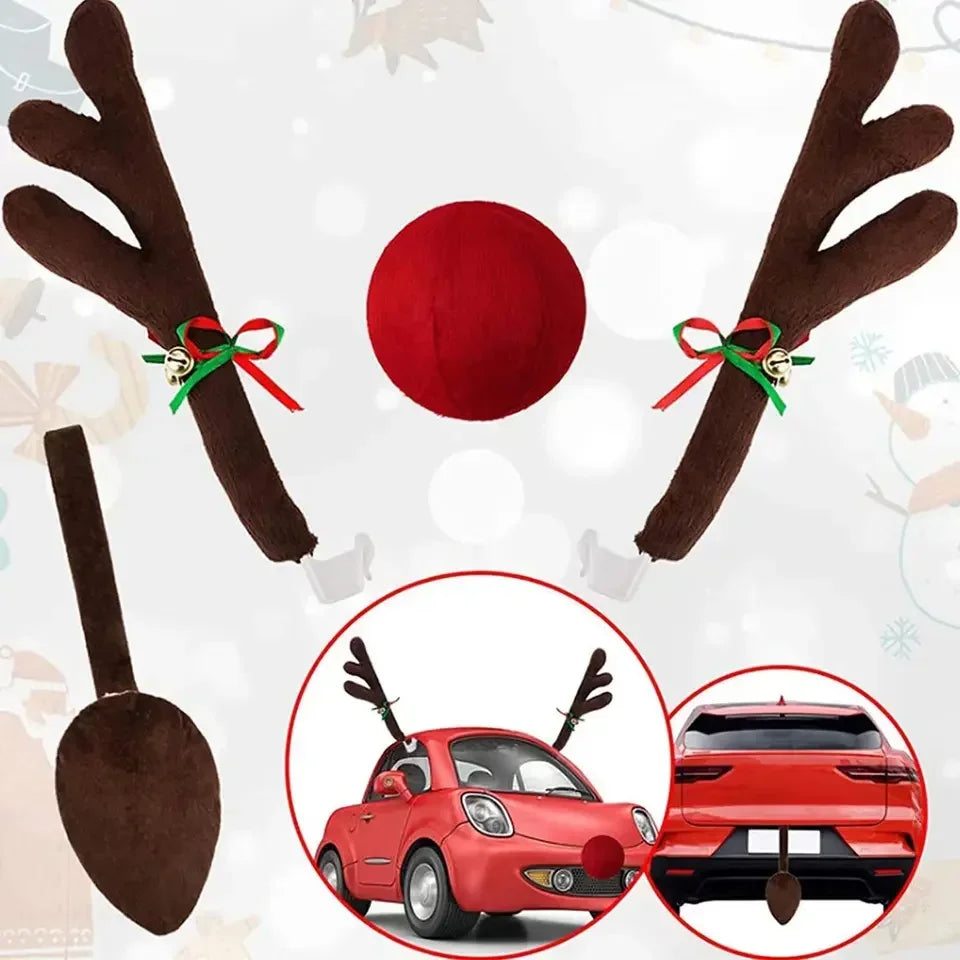 Christmas Car Decoration Kit — Reindeer Antlers &amp; Nose