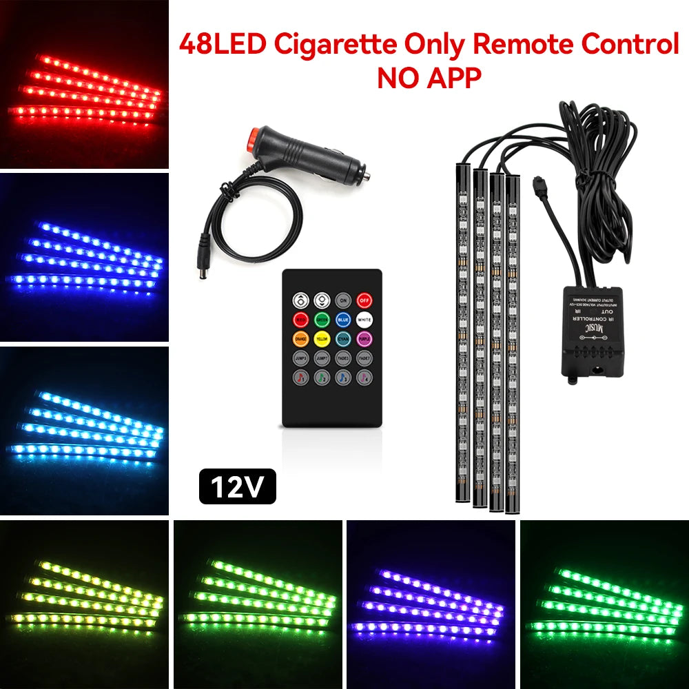 Car Foot Well LED Ambient Light Strip — USB / Cigarette Lighter, Music Sync Atmosphere Lamp