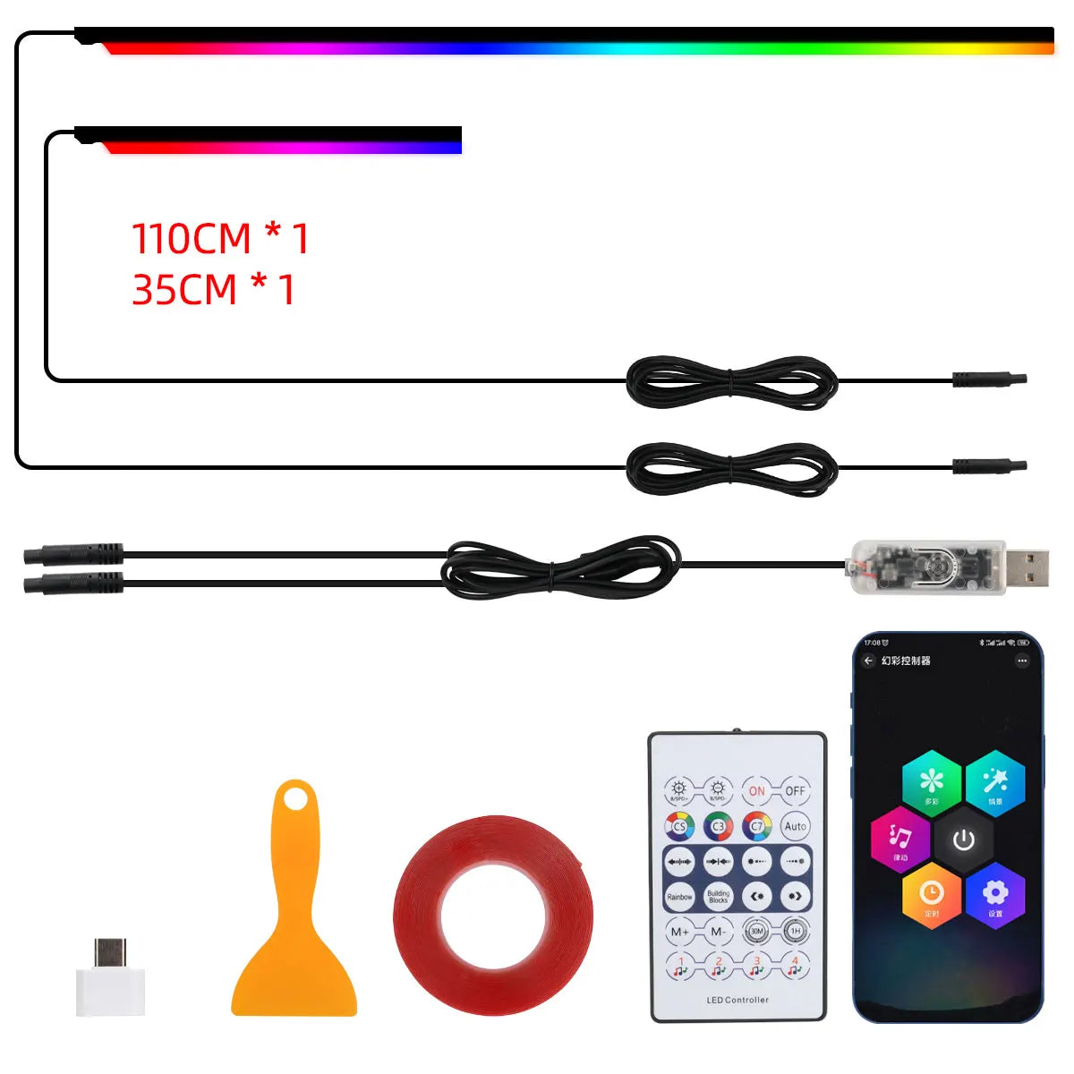 18-in-1 Symphony RGB LED Car Ambient Light Kit — App Control Acrylic Strip
