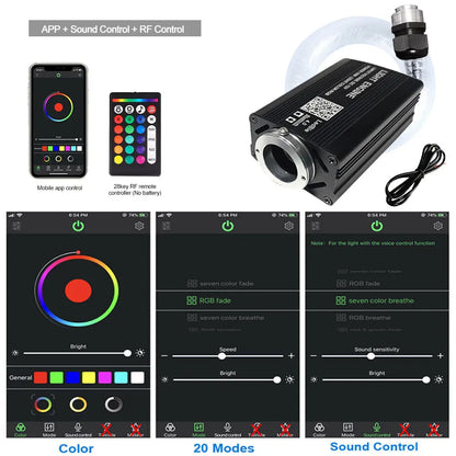 Car Starry Sky Fibre Optic Light — RGB 12W 8 Colour, Music &amp; Voice Control