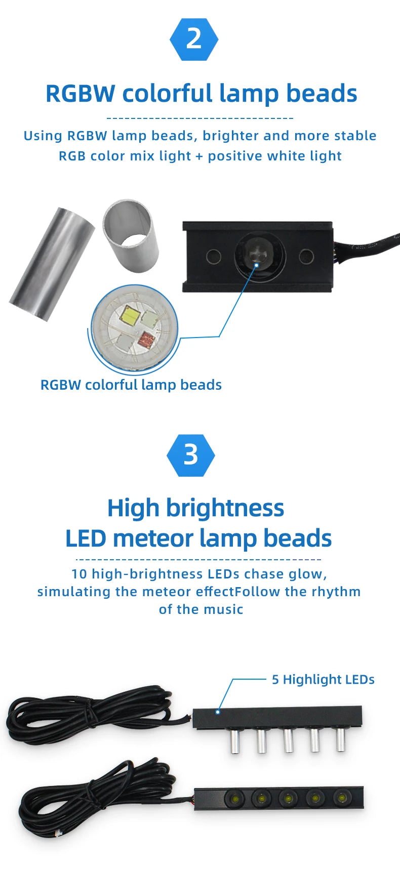 Starry sky roof for car, modified starry sky light with Bluetooth remote control, rgbw gypsophila, meteor kit, 12v