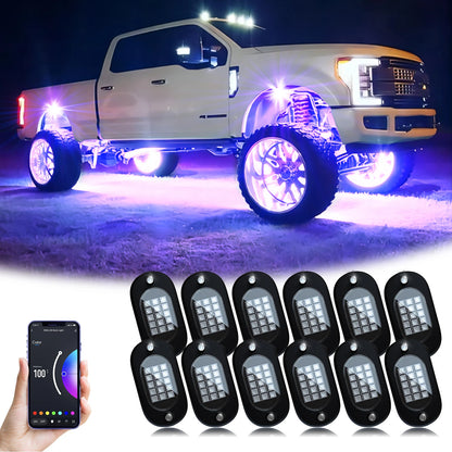 Honalia RGB LED Rock Lights — 4 / 6 / 8 / 10 / 12 Pod Kit, App Control, IP68