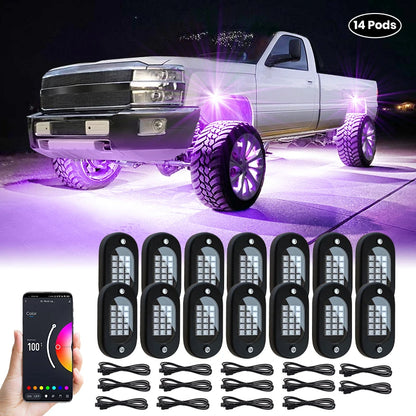 Honalia RGB LED Rock Lights — 4 / 6 / 8 / 10 / 12 Pod Kit, App Control, IP68