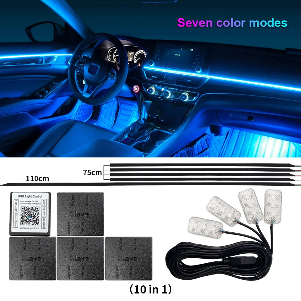14 / 18-in-1 RGB Acrylic Car Ambient Light Kit — 64 / 213 Colour Symphony Streamer, App Control