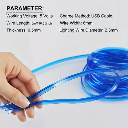5m EL Wire Car Interior Ambient Light Strip — USB DIY Dashboard &amp; Console