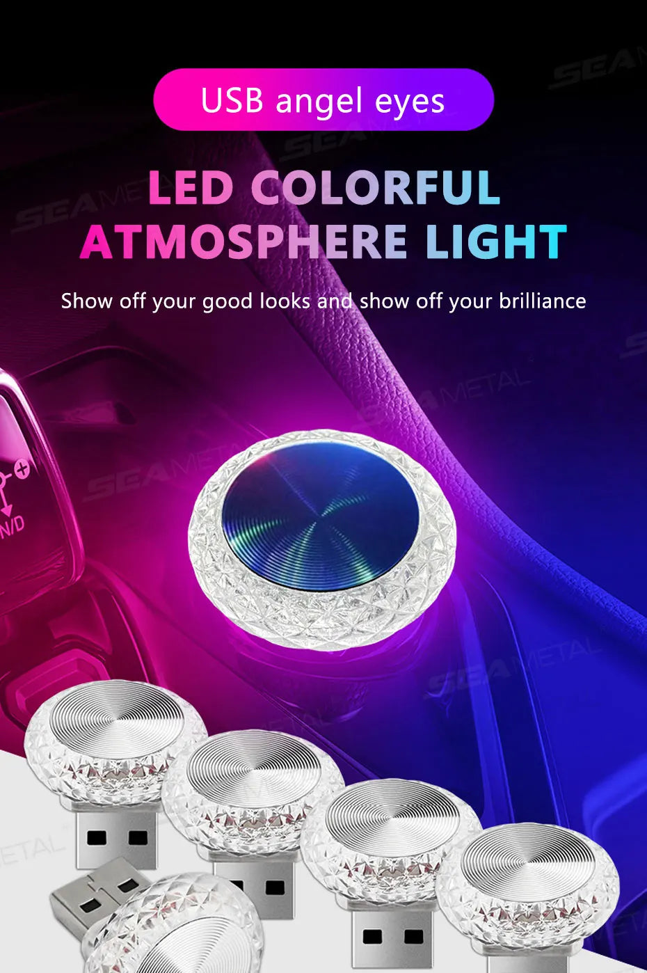 Portable USB Mini LED Car Ambient Atmosphere Lamp — Plug &amp; Play Interior Light