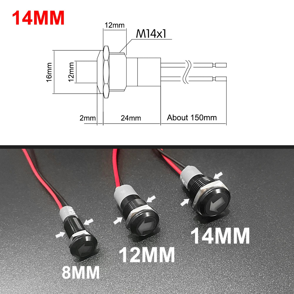 Waterproof Lamp 8/12/14MM 12V 24V Car Boat LED Indicator Light Instrument Warning Dashboard Turn Signal Pilot Lights Customized