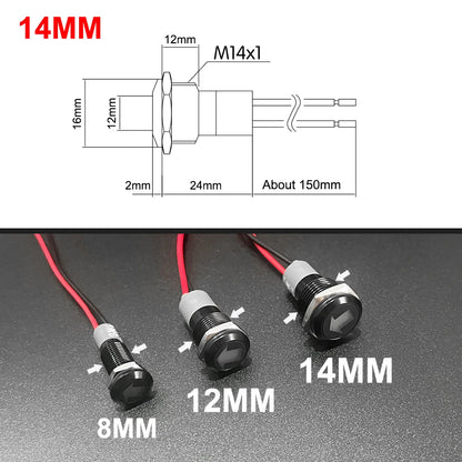 Waterproof Lamp 8/12/14MM 12V 24V Car Boat LED Indicator Light Instrument Warning Dashboard Turn Signal Pilot Lights Customized