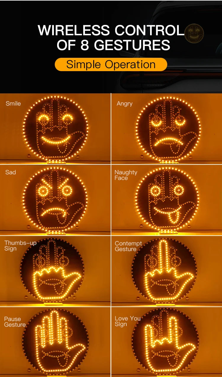 Car LED Gesture Expression Light — Remote Control Middle Finger / Palm Light