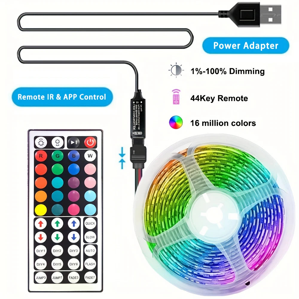 USB RGB LED Strip Light — App / IR / Bluetooth Control, TV Backlight &amp; Home Ambient