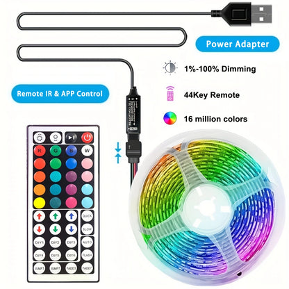 USB RGB LED Strip Light — App / IR / Bluetooth Control, TV Backlight &amp; Home Ambient