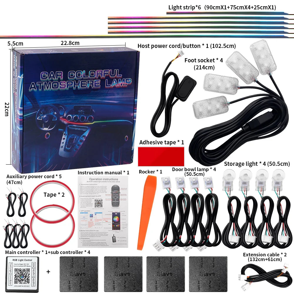 Led Car Ambient Lights RGB Symphony Streamer Bluetooth Rainbow Acrylic Strips