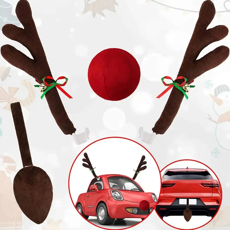 Christmas Car Decoration Kit — Reindeer Antlers &amp; Nose