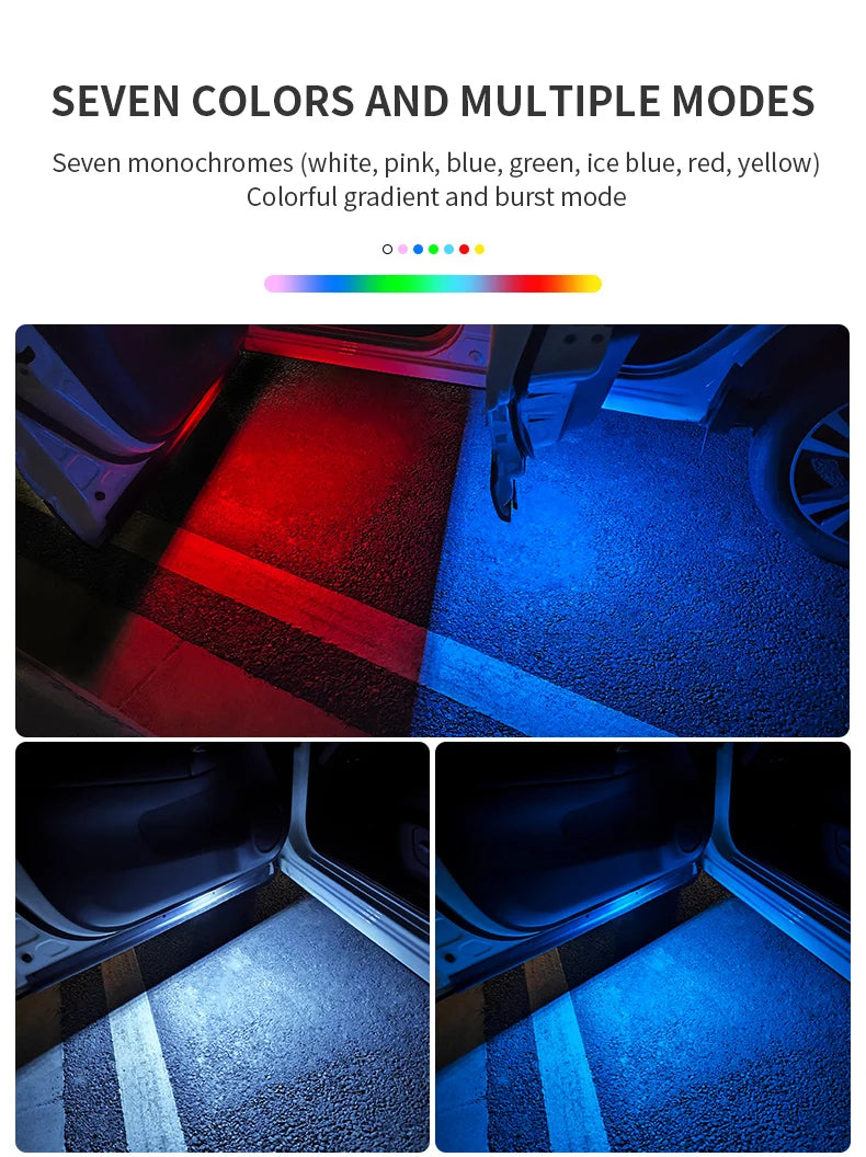 Car LED Door Puddle Lights — RGB Wireless USB Welcome Projector Ambient Lamp (2 Pack)