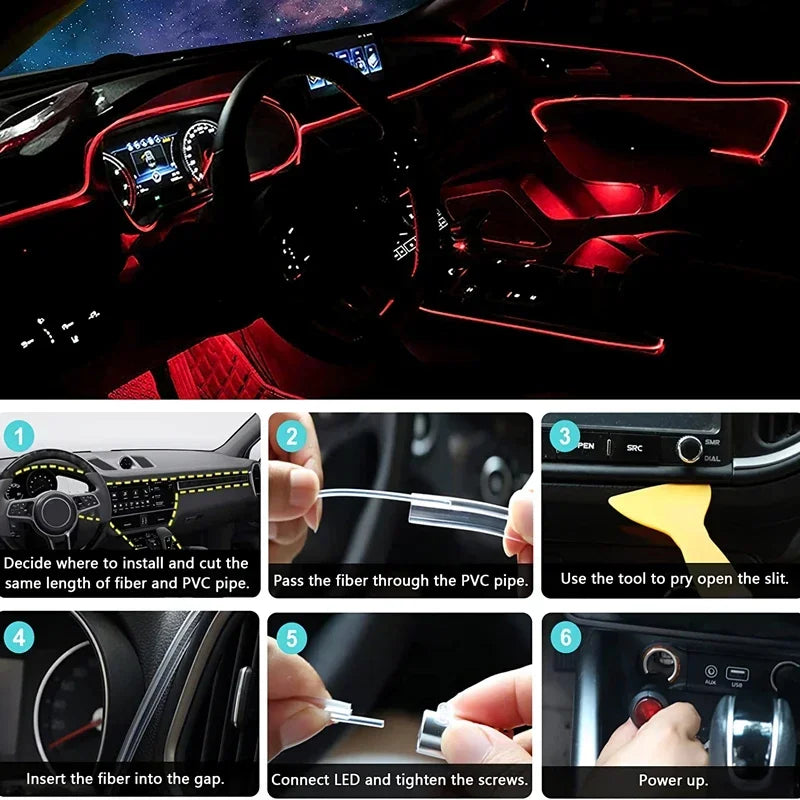 Flexible EL Wire Car Interior Ambient Light Strip — App Control RGB Neon 12V