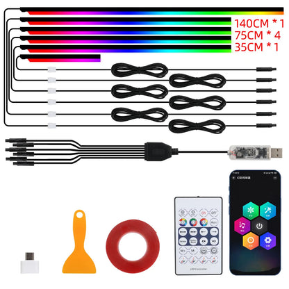 18-in-1 Symphony RGB LED Car Ambient Light Kit — App Control Acrylic Strip