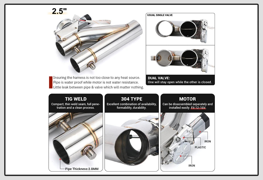 Universal Stainless Steel Dual-Valve Electric Exhaust Downpipe Cutout With Remote