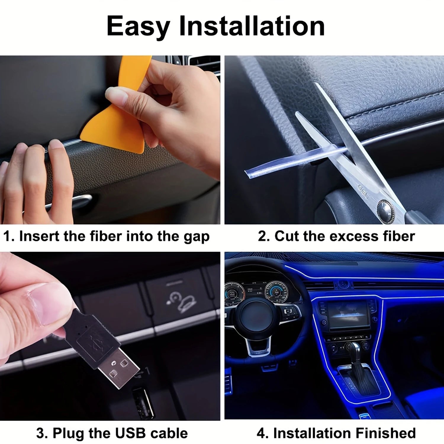 5m EL Wire Car Interior Ambient Light Strip — USB DIY Dashboard &amp; Console