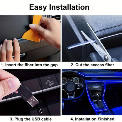 5m EL Wire Car Interior Ambient Light Strip — USB DIY Dashboard &amp; Console
