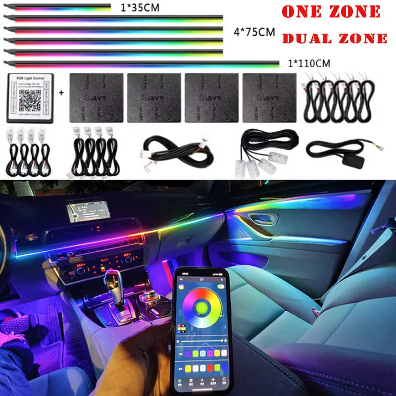 14 / 18-in-1 RGB Acrylic Car Ambient Light Kit — 64 / 213 Colour Symphony Streamer, App Control
