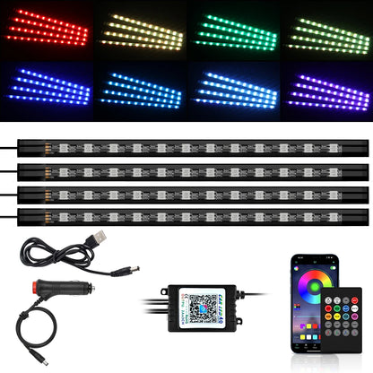 Car Foot Well LED Ambient Light Strip — USB / Cigarette Lighter, Music Sync Atmosphere Lamp