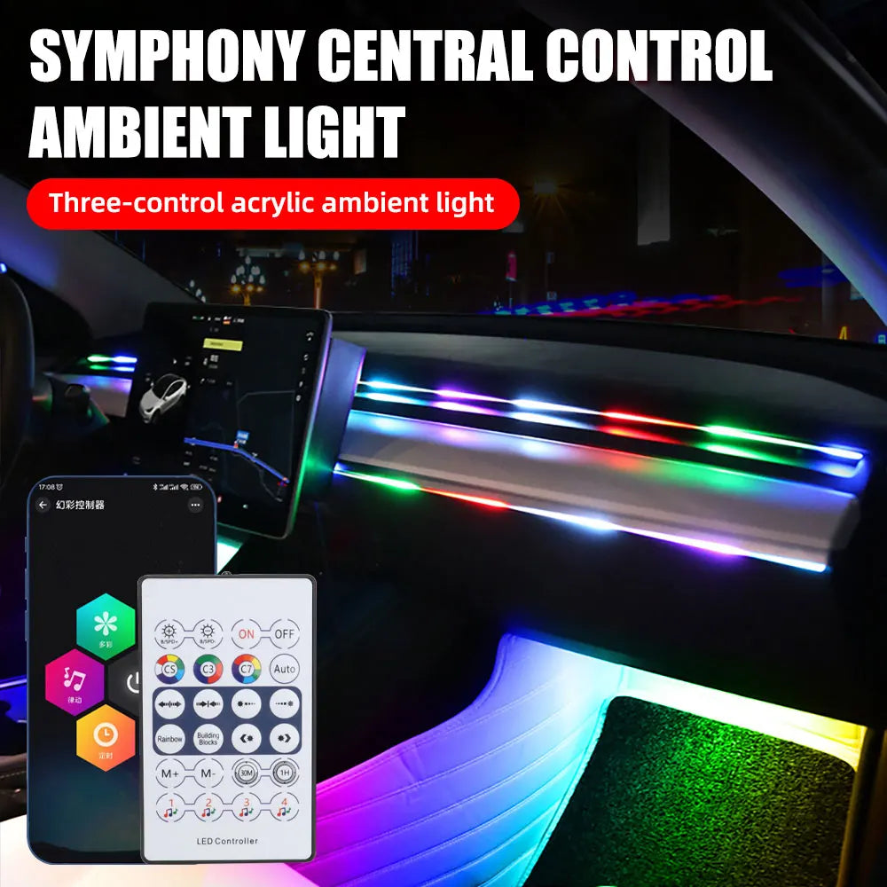 18-in-1 Symphony RGB LED Car Ambient Light Kit — App Control Acrylic Strip