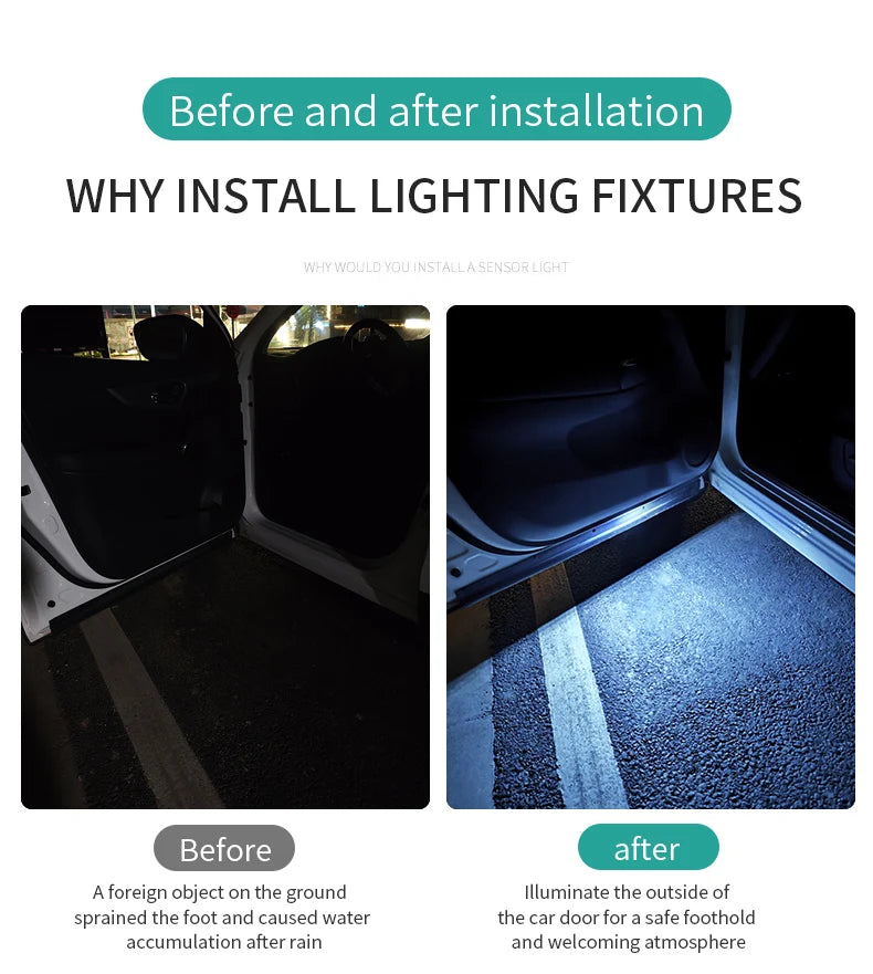 Car LED Door Puddle Lights — RGB Wireless USB Welcome Projector Ambient Lamp (2 Pack)