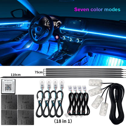 14 / 18-in-1 RGB Acrylic Car Ambient Light Kit — 64 / 213 Colour Symphony Streamer, App Control