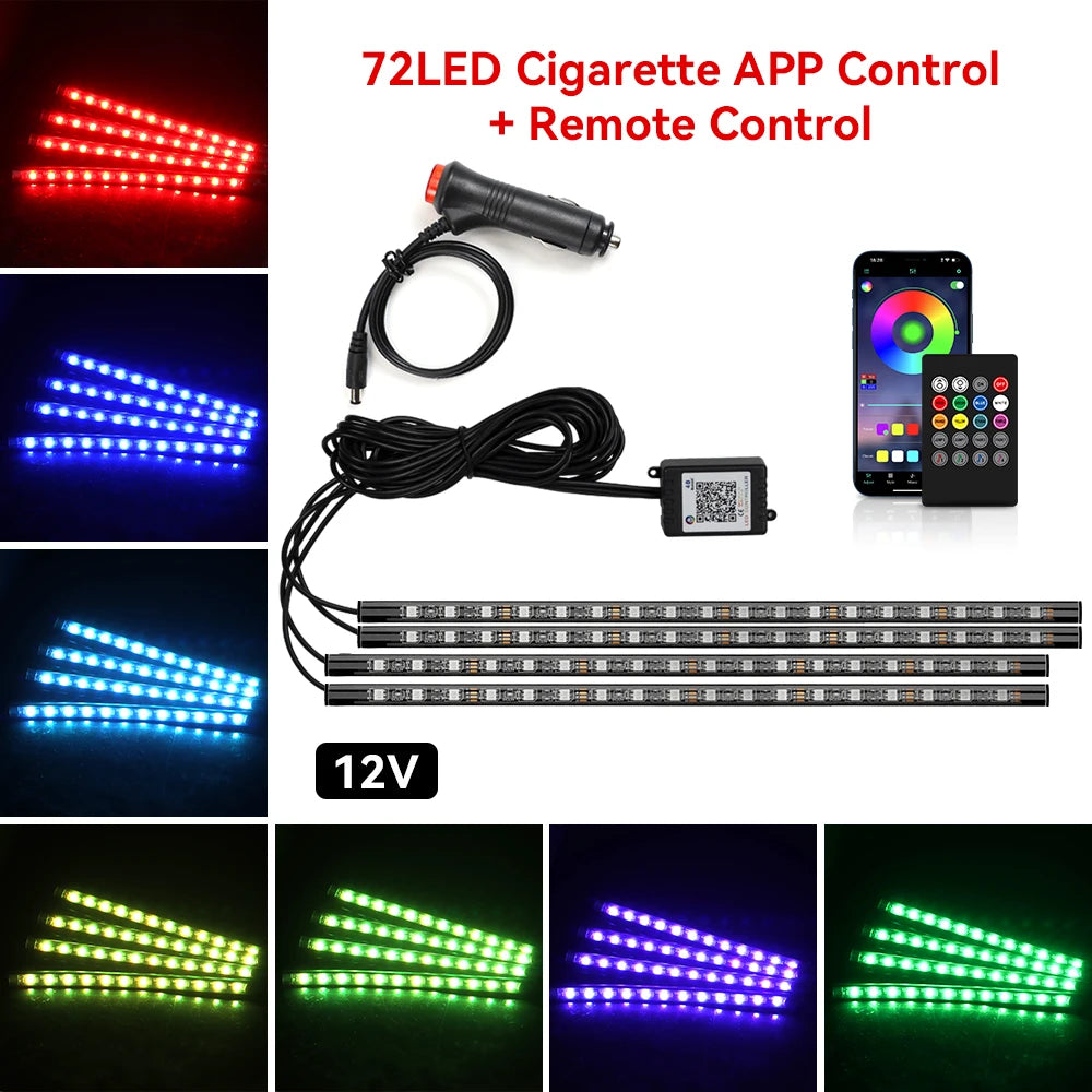 Car Foot Well LED Ambient Light Strip — USB / Cigarette Lighter, Music Sync Atmosphere Lamp
