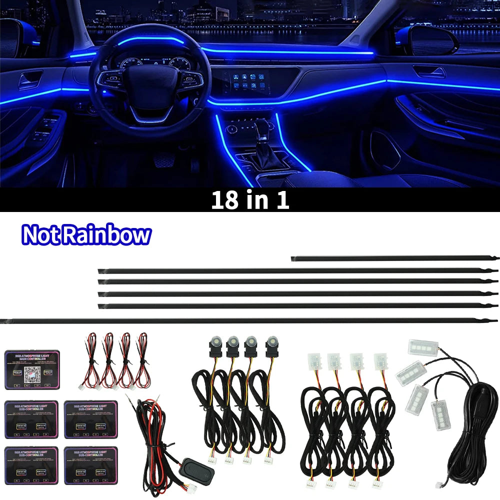 18-in-1 Full Colour Streamer RGB Car Ambient Light — 64 Colour Symphony Acrylic Strip