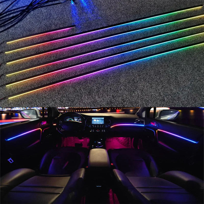 Universal Symphony RGB LED Car Ambient Light — 64 Colour Acrylic Guide Strip, 6 / 10 / 18-in-1