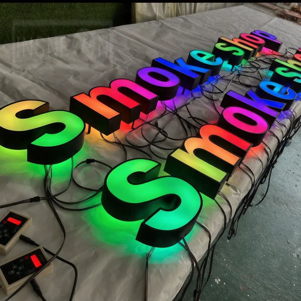 Custom RGB Metal LED Sign Wall Logo Luminous Letter Outdoor Company Store Light Signboard,Business 3D Acrylic Signage Decoration