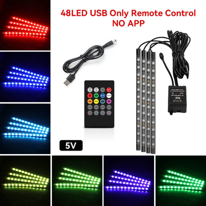 Car Foot Well LED Ambient Light Strip — USB / Cigarette Lighter, Music Sync Atmosphere Lamp