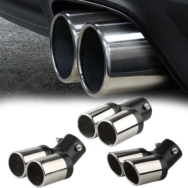 Chrome Tail Pipe Exhaust Stainless Steel Curved Double Outlet