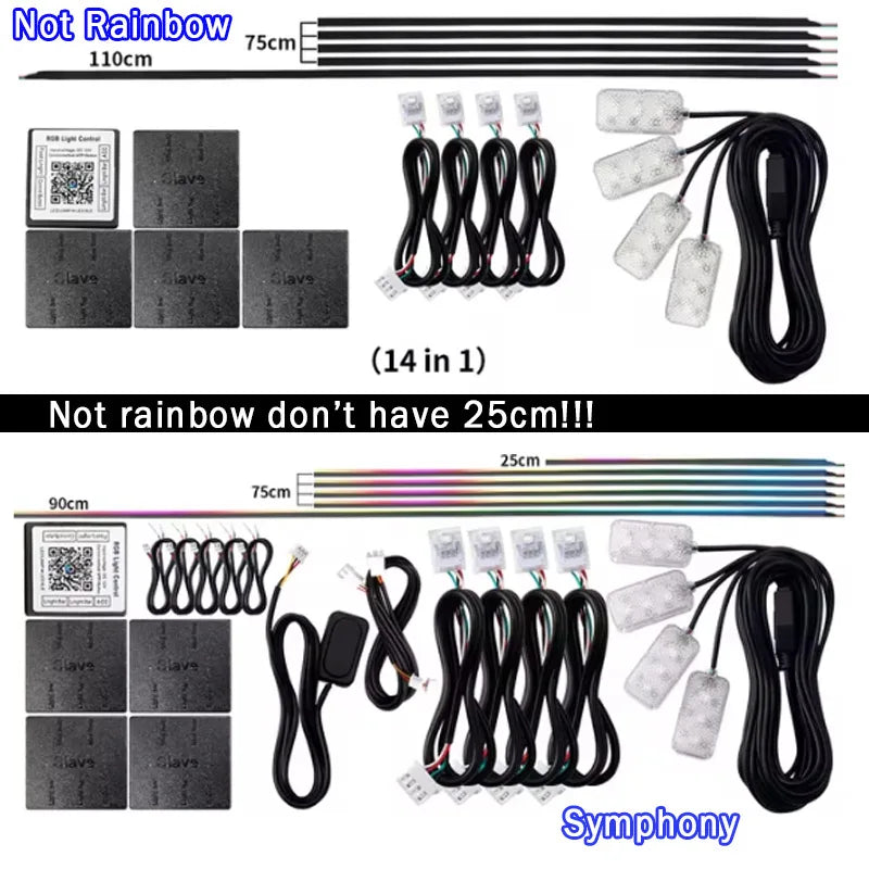 Led Car Ambient Lights RGB Symphony Streamer Bluetooth Rainbow Acrylic Strips