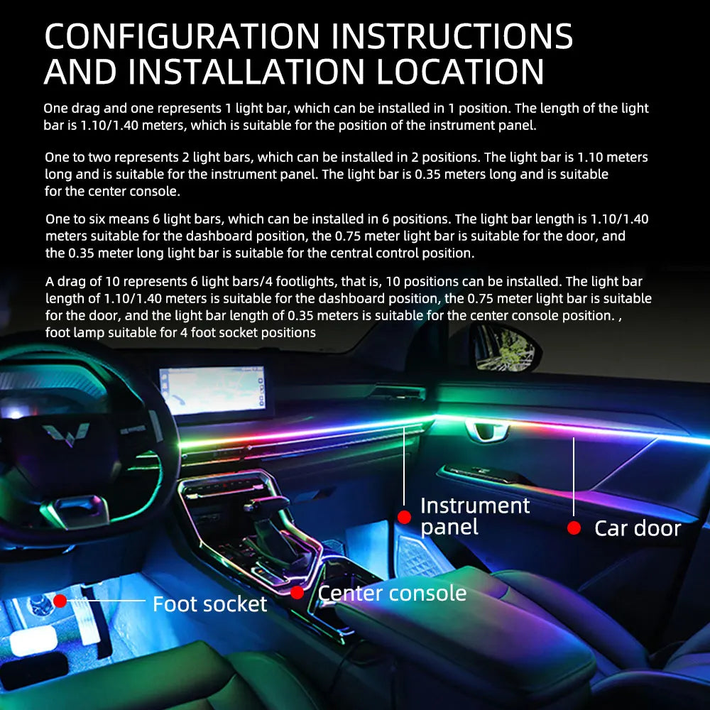 18-in-1 Symphony RGB LED Car Ambient Light Kit — App Control Acrylic Strip