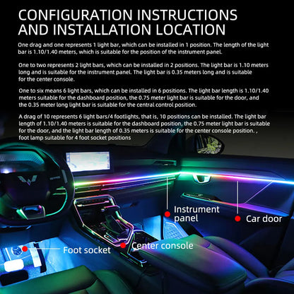 18-in-1 Symphony RGB LED Car Ambient Light Kit — App Control Acrylic Strip